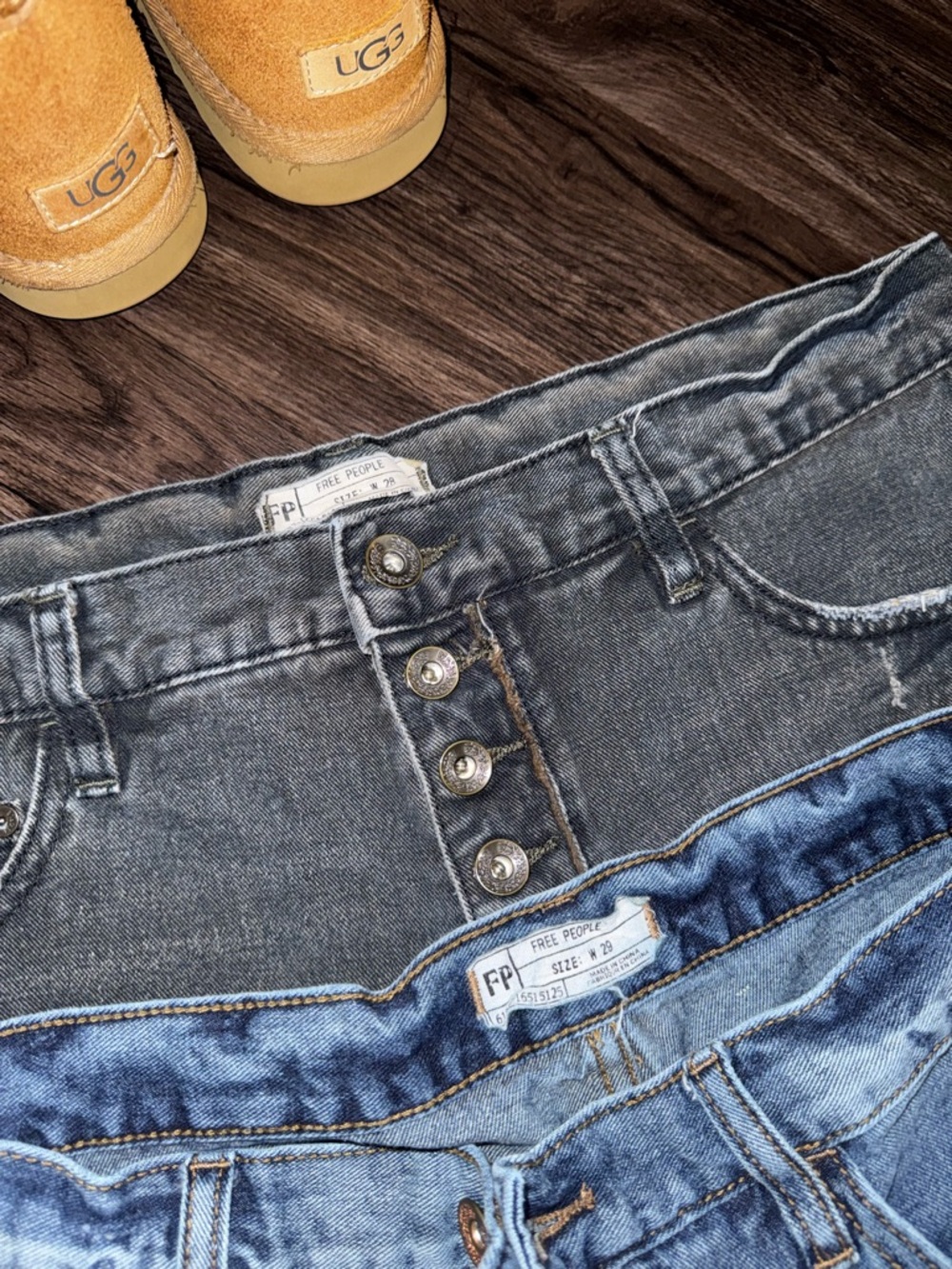 Free People High-Rise Button-Fly Jeans in Washed Gray